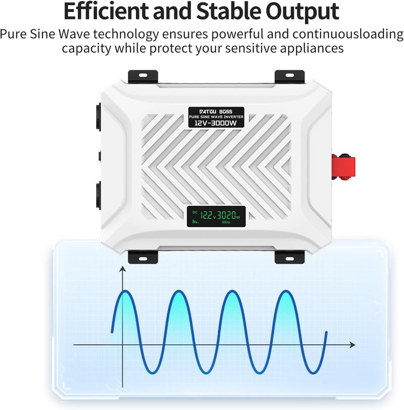 DATOUBOSS 3000W/6000W Inverter 12V-230V Tiszta Szinusz USB-C LCD Kijelzővel