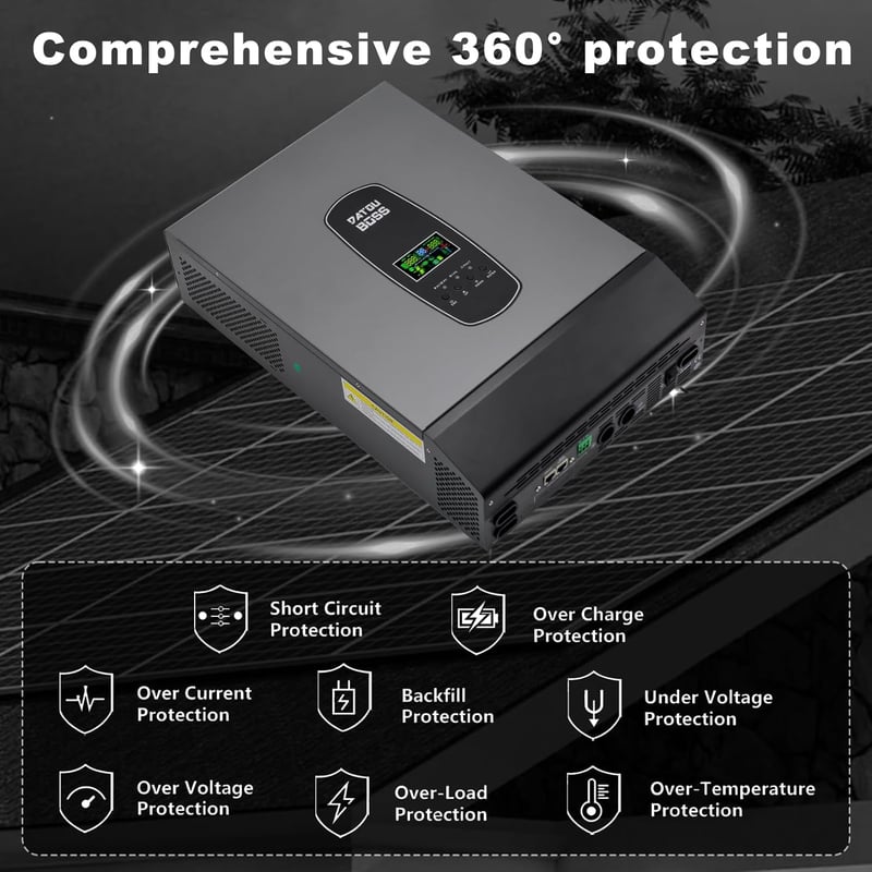 DATOUBOSS 6200W 48V Hibrid Inverter - Tiszta Szinusz Napelemes Átalakító 220V/230V AC Kimenettel, 120A MPPT Napelem Szabályzóval, Akkumuláto