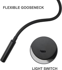 DAWALIGHT Fali Olvasólámpa 2 db Flexibilis Gönyörlábas LED 3W Fekete Hálószobai Fali Lámpa Kapcsolóval 5
