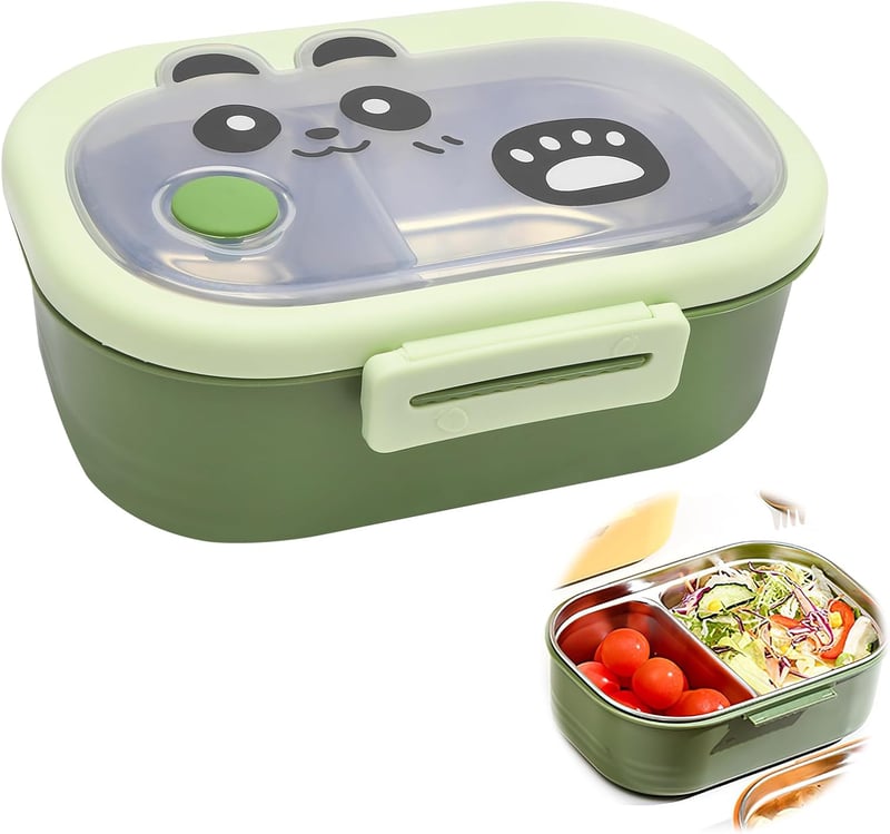 DAWRIS Rozsdamentes Uzsonnás Doboz 2 Rekeszes Panda Motívumos Bento Box Gyerekeknek