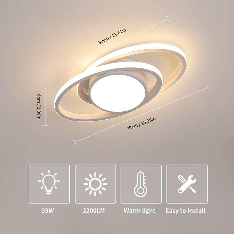 DAXGD Modern LED Mennyezeti Lámpa 39W Fehér Bolygó Dizájn Meleg Fehér 3000K