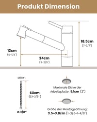 Kuchynská batéria DAYONE s vyťahovacou sprškou, vysokotlaková drezová batéria s 2 funkciami oplachovania, 120° otočná zmiešavacia batéria do kuchyne, baru alebo karavanu 8