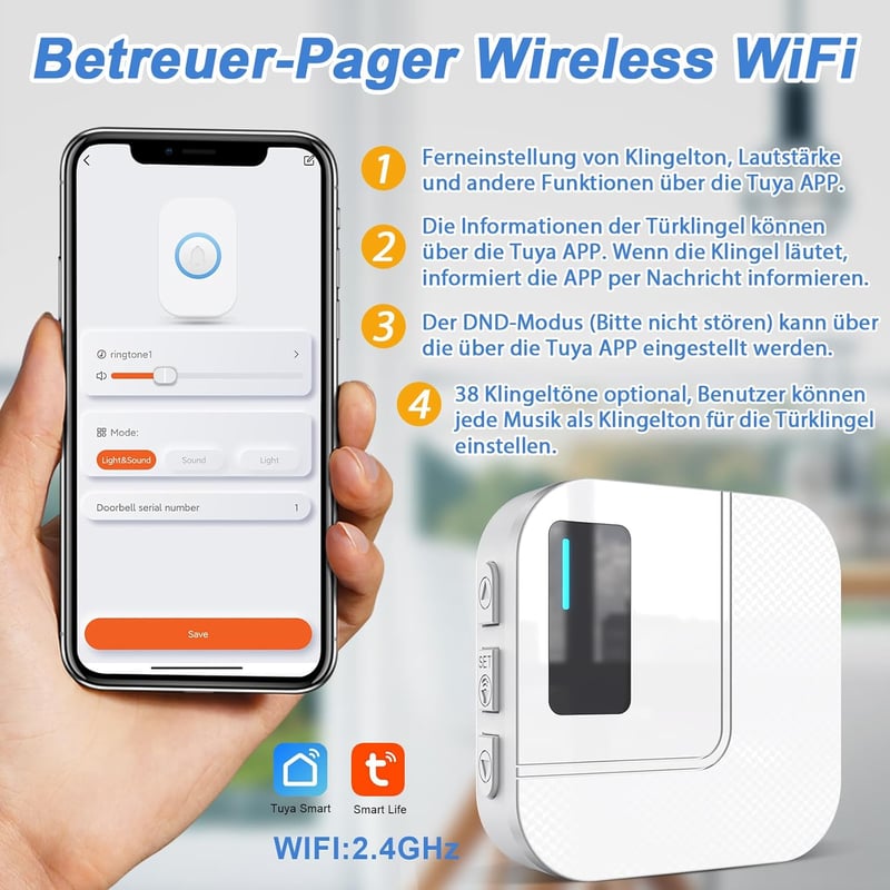 Daytech Vészjelző Gomb Időseknek - WiFi Tuya Smart SOS Rendszer Mobiltelefonra - Segélyhívó Betegeknek, Fogyatékkal Élőknek és Gyermekeknek