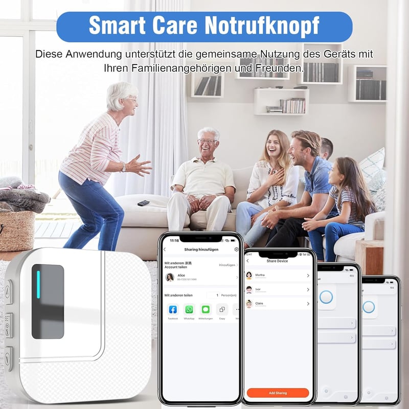 Daytech Vészjelző Gomb Időseknek - WiFi Tuya Smart SOS Rendszer Mobiltelefonra - Segélyhívó Betegeknek, Fogyatékkal Élőknek és Gyermekeknek