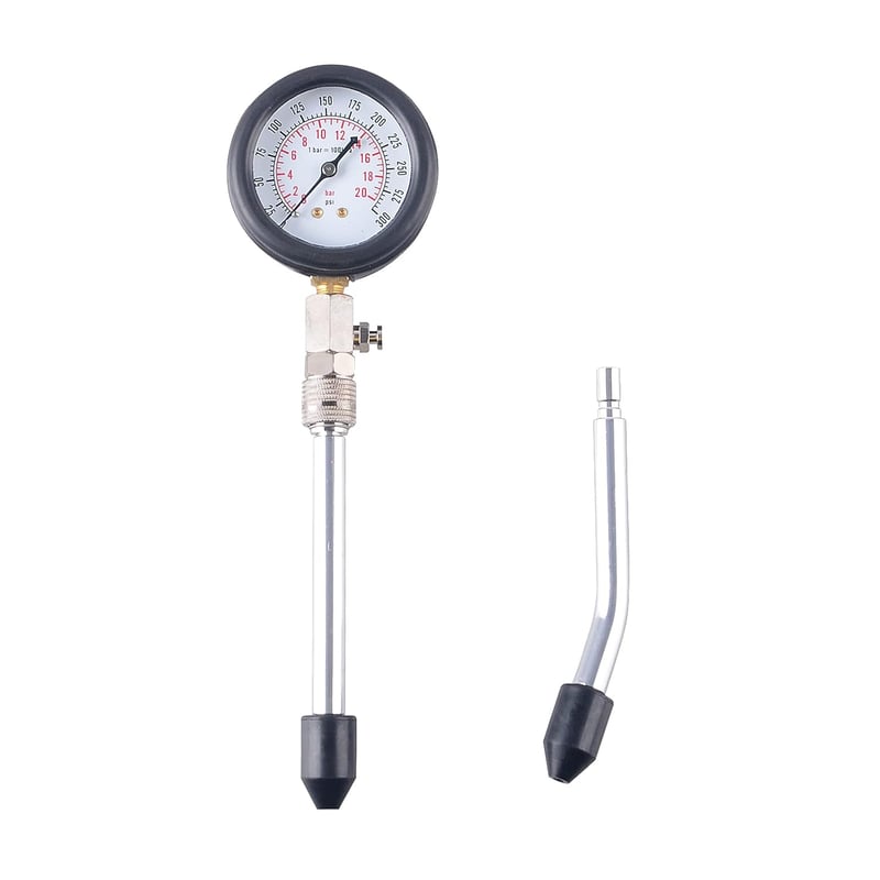 DAYUAN Kompressziómérő Készlet Autómotorokhoz - M10, M12, M14, M18 Adapterekkel, 0-20 bar/0-300 psi Mérési Tartomány, Piros