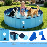 Piscină pliabilă pentru câini Dazhtu 100x30 cm, cu orificiu de scurgere, piscină portabilă din PVC antiderapantă pentru câini mari și mici, albastru 6