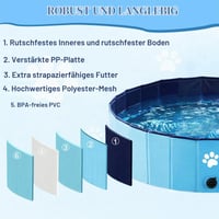 Piscină pliabilă pentru câini Dazhtu 100x30 cm, cu orificiu de scurgere, piscină portabilă din PVC antiderapantă pentru câini mari și mici, albastru 4