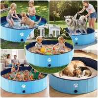 Piscină pliabilă pentru câini Dazhtu 100x30 cm, cu orificiu de scurgere, piscină portabilă din PVC antiderapantă pentru câini mari și mici, albastru 7