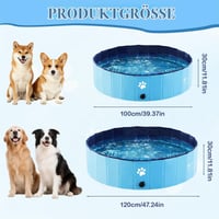 Piscină pliabilă pentru câini Dazhtu 100x30 cm, cu orificiu de scurgere, piscină portabilă din PVC antiderapantă pentru câini mari și mici, albastru 2