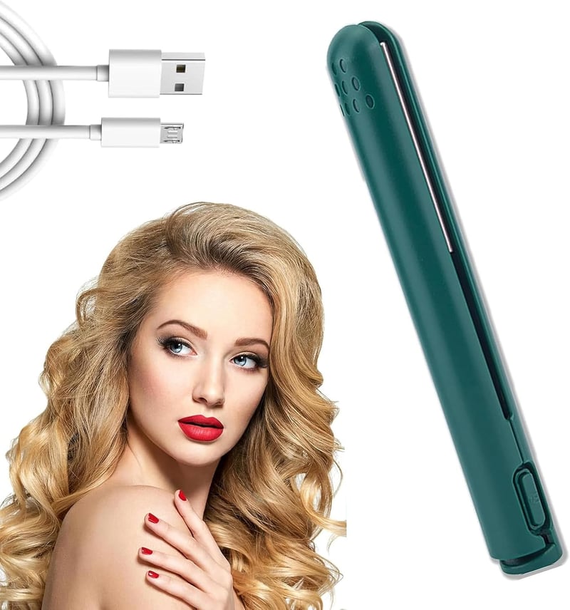 DAZZTIME 2in1 Mini Hajsütő és Göndörítő, Kerámia Göndörítő USB Töltéses Utazáshoz, Zöld