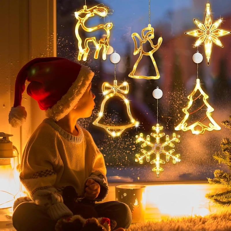 DAZZTIME Karácsonyi Ablakdísz Világítás - 6 db LED Tapadókorongos Fény, Meleg Színű Ablakdekoráció, Energiatakarékos Ünnepi Világítás