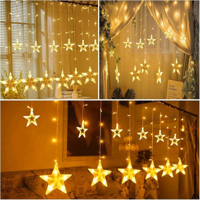 DAZZTIME LED Csillag Fényfüzér - Ablakdísz Távirányítóval, 8 Világítási Móddal, Időzítővel - Karácsonyi Dekoráció, Esküvői Kellék, Hálószoba
