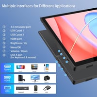 Pisichen 16" Hordozható Érintőképernyős Monitor, Full HD IPS, HDMI/USB-C 5