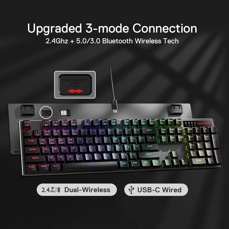 Redragon K556 PRO RGB vezeték nélküli gamer billentyűzet, cserélhető csendes piros kapcsolókkal
