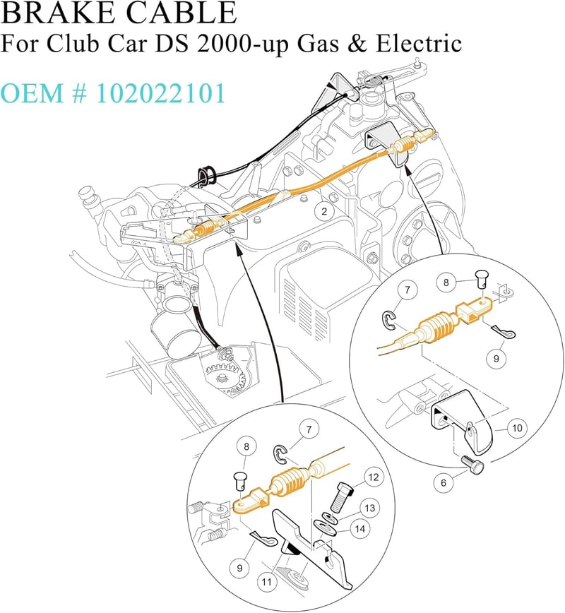 Club Car DS golfkocsi fékkábel szett, 42", 2000-től, benzines és elektromos