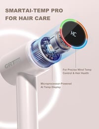 GRT PRO SmartAI-Temp Pro Hajszárító - 2200W, 200 Millió Negatív Ion, 340g Ultrakönnyű, AI Hőmérséklet Szabályozás, Gyorsszárítás, Utazáshoz  2