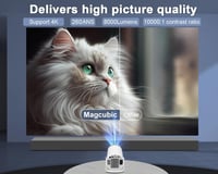 Magcubic Mini Projektor Android 11 - 4K Támogatás, 5G WiFi 6, Full HD 1080P, 200" Kivetítés, 180° Forgatható, Automatikus Trapézkorrekció, H 2