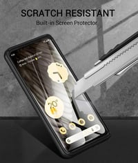 Google Pixel 7 Pro Ütésálló Átlátszó Tok Beépített Képernyővédővel - Fekete 4