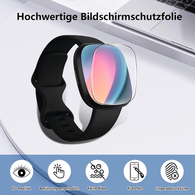 Fitbit Versa 3/4 és Sense 2 edzett üveg képernyővédő, 4 darabos csomag
