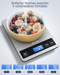 Drcowu Digitális Konyhai Mérleg 15kg - Vízálló LCD Kijelzős Ételmérleg 1g Pontossággal, Rozsdamentes Acél, Érintőgombos Tára Funkcióval 2
