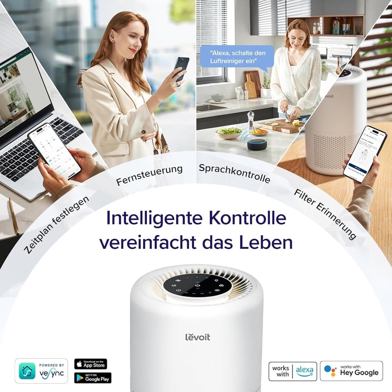 LEVOIT Core 200S-P Légtisztító, HEPA Szűrős, Allergia, Penész, Por, Pollen Ellen, 35m² Területre, Alvó Mód, Éjszakai Fény, WiFi, Applikációs