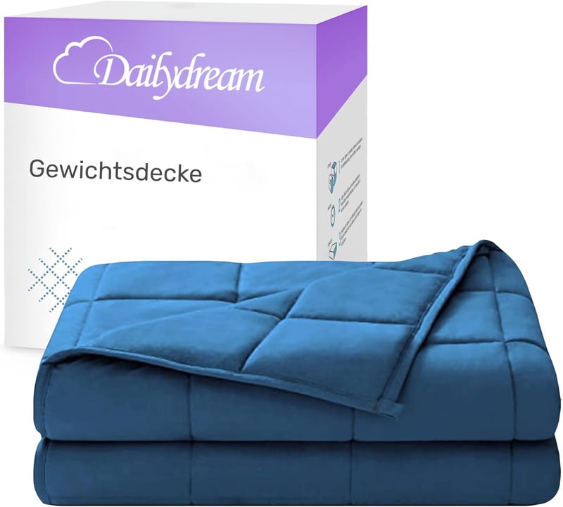Dailydream Súlyozott Takaró 10,2 kg - Kék Üveggyöngy Töltetű Nyugtató Paplan 200x155 cm - Allergiamentes Pamut Anyagból Készült Relaxáló Alv