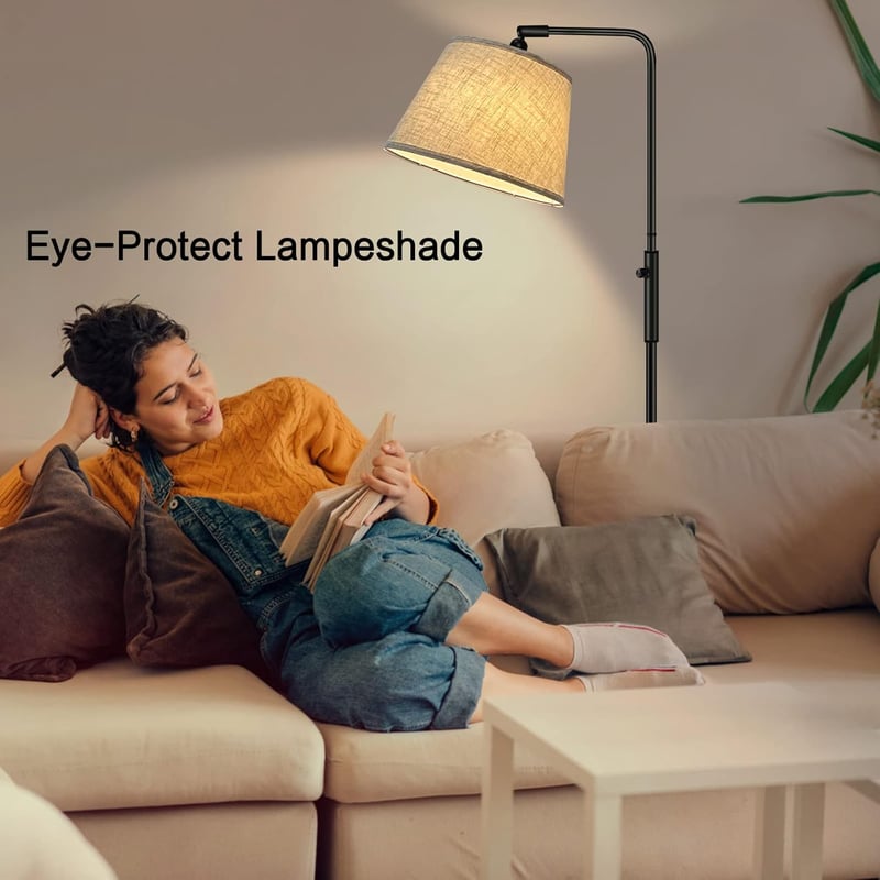 Fortand LED Állólámpa Szabályozható Fényerővel - 3 Színhőmérsékletű (3000K-6500K) Modern Ívelt Lámpa Szövet Burával, 9W, Forgókapcsolós