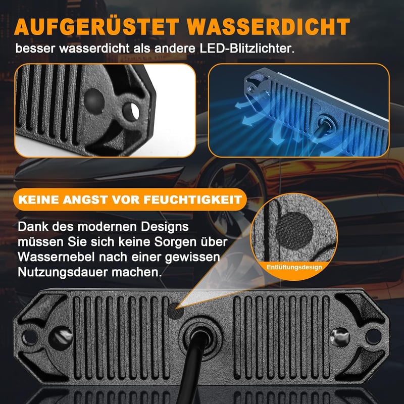 Dinfu 4x12 LED Figyelmeztető Villogó Lámpa - 12V/24V, 48W, Narancssárga, 21 Villogási Móddal, IP67 Vízálló, Autó, Teherautó, Traktor Kompati