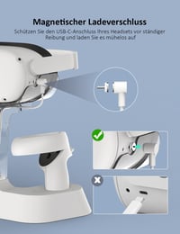 NexiGo Töltőállomás Oculus Quest 2-höz - Fejhallgató Tartó, Kontroller Dokkoló, Elite Strap Kompatibilis, LED Jelzőfény, 2 Újratölthető Akku 5
