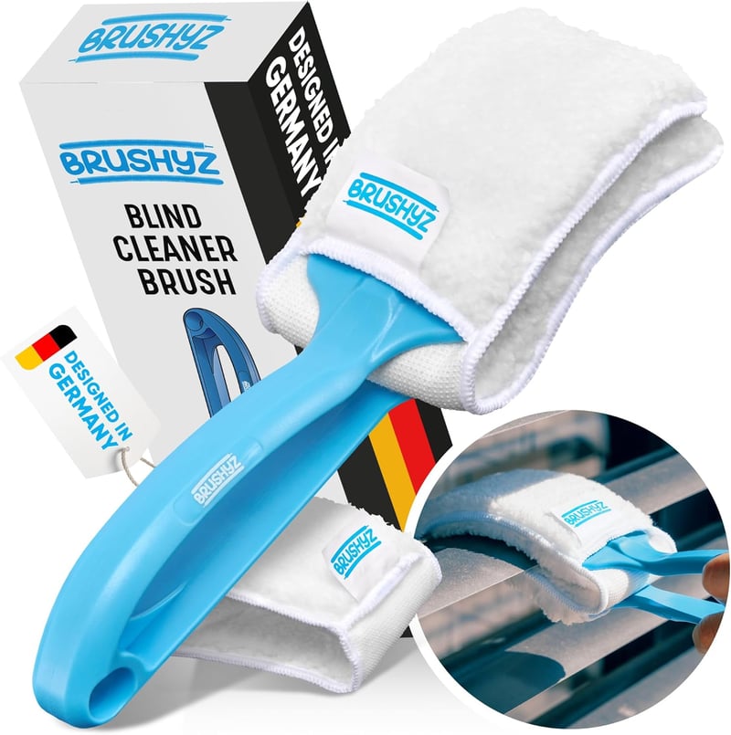 BRUSHYZ Reluxa Tisztító Kefe - Római Rolók Külső-Belső Tisztítására - Ergonomikus Kék Nyéllel, 2 Mosható Párnával, 180g