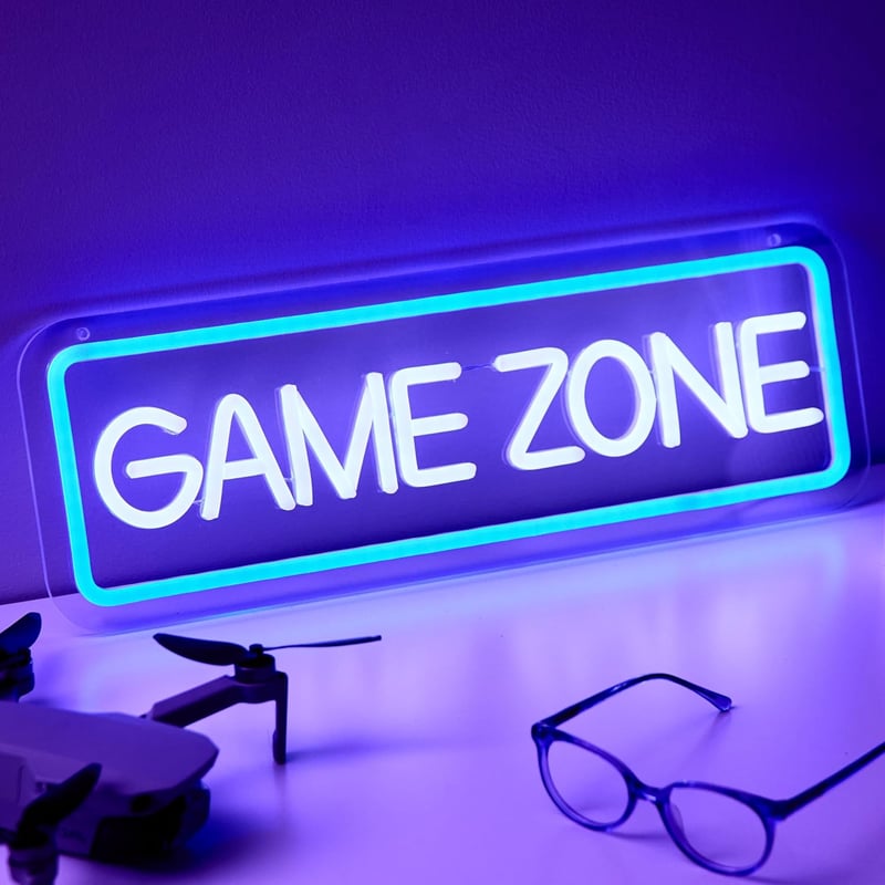 NELUX Game Zone Neon LED Világító Dekoráció - USB Csatlakozós Fali Lámpa Fényerőszabályzóval Gamer Szobába, Játékterembe
