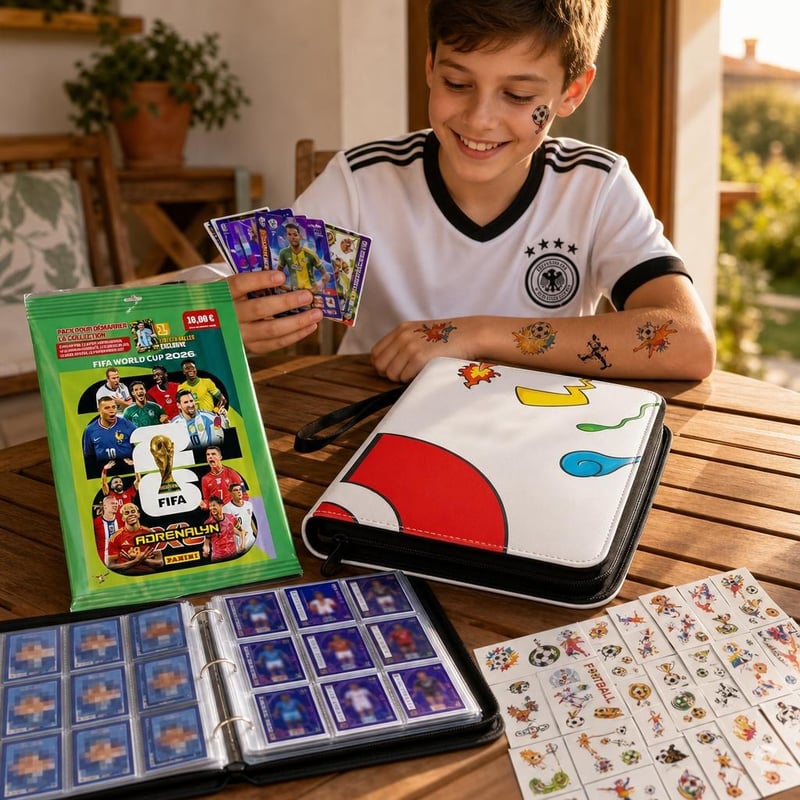 Futbalový set: 1x Adrenalyn XL štartovací balíček + 1x album na 400 kariet + 20x futbalové tetovanie