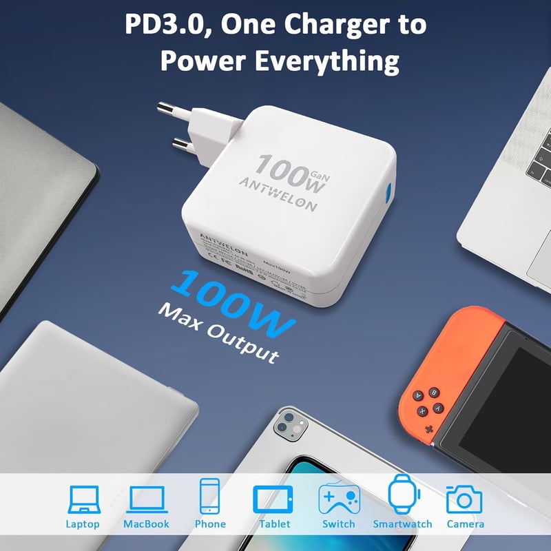 MacBook, Galaxy, Dell kompatibilis 100W GAN USB-C gyorstöltő