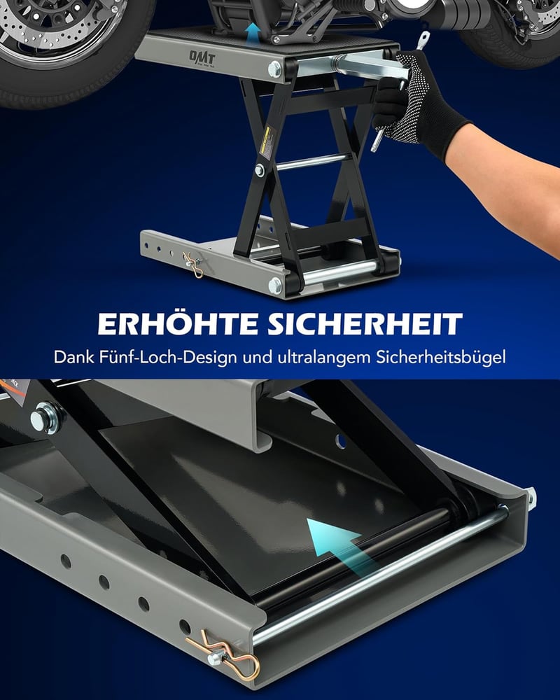 Orion Motor Tech Motoros Emelő 95-370mm Állítható Magasság 500kg Teherbírás Szerviz Emelőkocsi