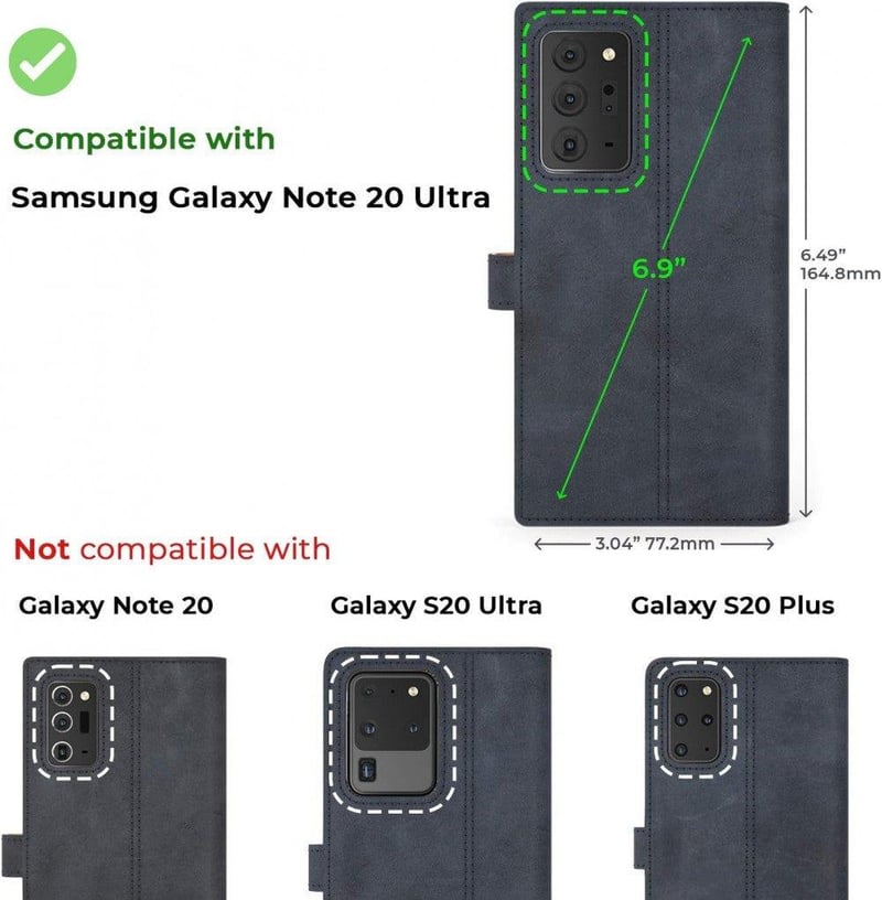 Samsung Galaxy Note 20 Ultra Kék Bőr Pénztárca Tok Állvánnyal, Kártyatartóval