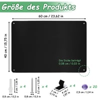 Magnetická nástenka DBAATTZ 60x40 cm, čierna kovová oceľová tabuľa na odkazy s 20 magnetmi, tenká magnetická tabuľa z nehrdzavejúcej ocele na fotografie a poznámky 2