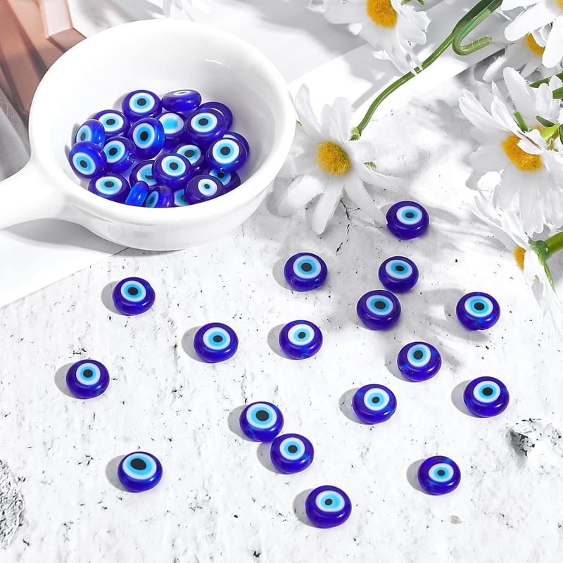 Kék Szemű Török Szem Üveggyöngyök Karkötőkhöz - 38db, 10mm
