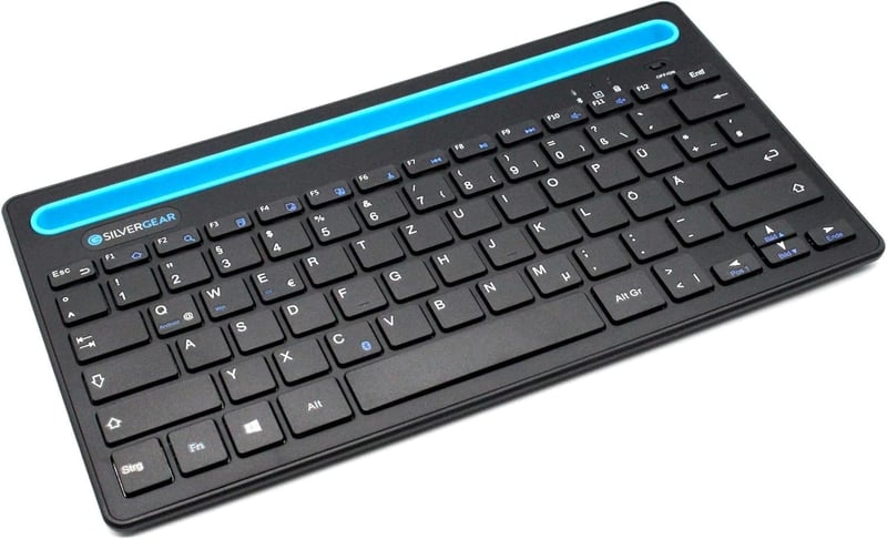 Silvergear vezeték nélküli billentyűzet telefon- és tablettartóval, QWERTZ, fekete