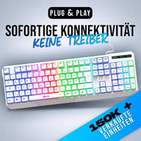 KLIM Chroma RGB Gamer Billentyűzet - Német QWERTZ, Fehér, Vízálló, Csendes Billentyűk, Tartós, Ergonomikus, USB Kábeles - PC, Mac, PS4, PS5  2