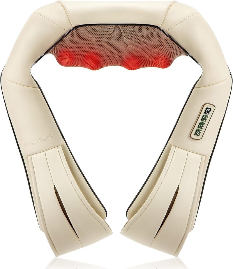 Nekteck Shiatsu Masszírozó Párna Melegítő Funkcióval - Nyak, Váll, Hát és Derék Masszázs Otthon, Irodában és Autóban - Állítható - Beige