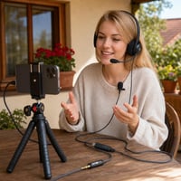 Podcast set za početnike: USB-C mikrofon + stalak za mobitel + slušalice + audio kabel 1