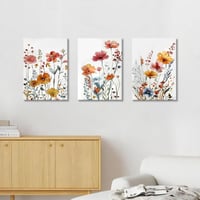 HALFLEMART Vadvirágos Vászonkép 3 Részes - Rusztikus Virágmintás Falikép Kerettel - Nappali Hálószoba Dekoráció - 150 x 70 cm Faldekoráció 4