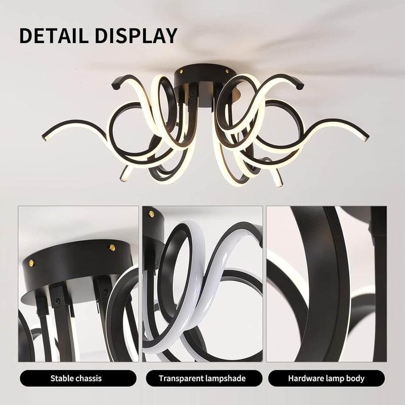 minifair Fekete LED Mennyezeti Lámpa 70cm - Távirányítós, Dimmelhető, 6 Fényforrás, 6000 Lumen, 3000K-6000K, Modern Világítás Nappaliba, Kon