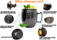 SuproBarware Moscow Mule Szett - 4 db Fekete Fém Koktélpohár (550 ml) Szívószálakkal és Mérőpohárral - Kézzel Készített Prémium Italszervíro 3