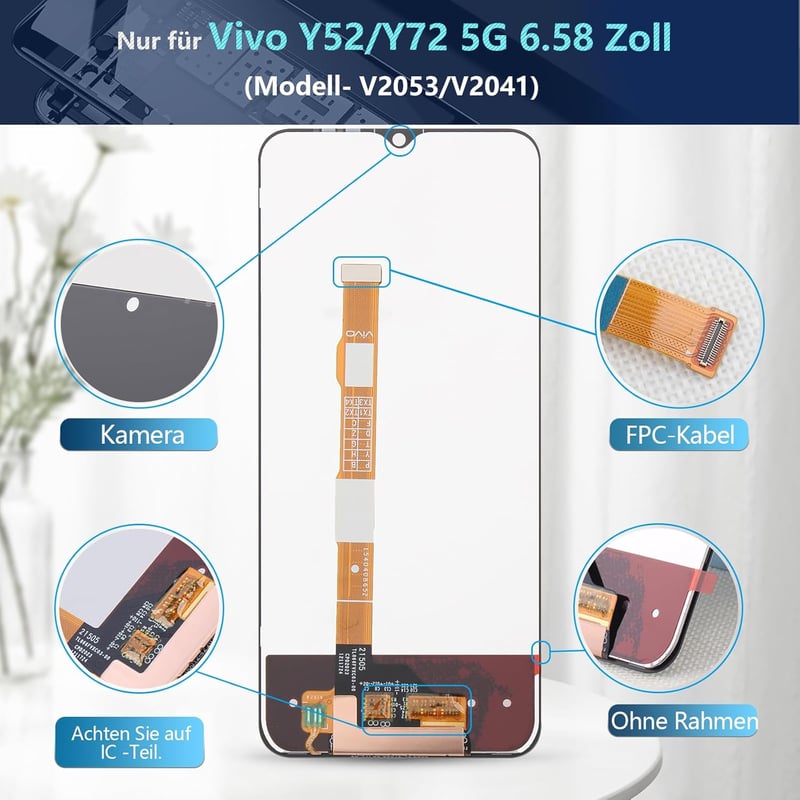 RongZy LCD Kijelző Vivo Y52/Y72 5G Telefonhoz - Érintőképernyős Digitalizáló Csereképernyő Szerelőkészlettel, Fekete
