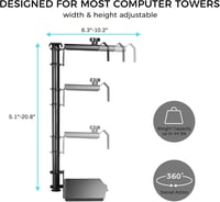 EUREKA ERGONOMIC Asztali PC Tartó - 360° Forgatható, Állítható Magasságú és Szélességű Számítógépház Tartó Asztal Alá, Fekete, 20kg Teherbír 4