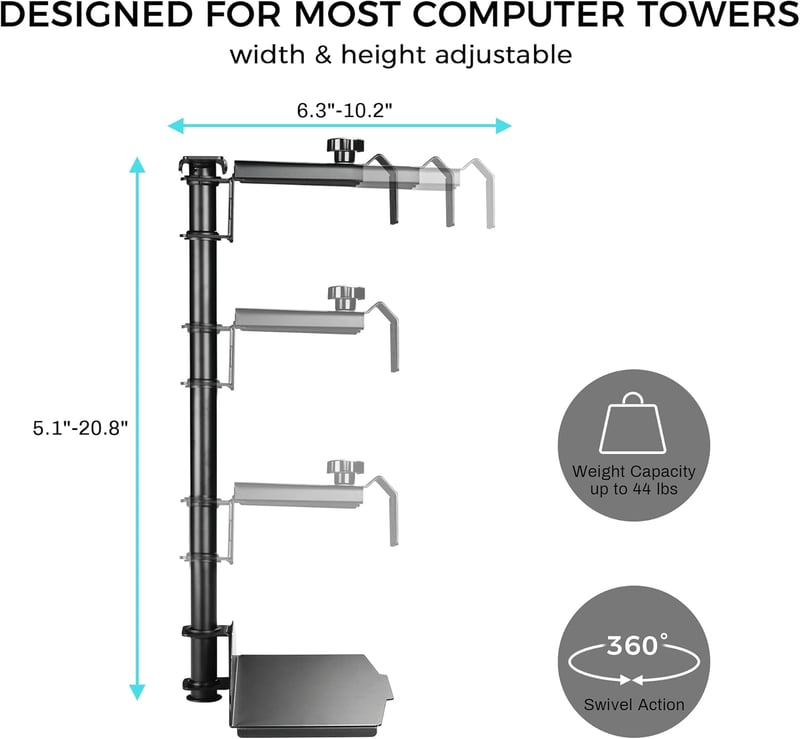 EUREKA ERGONOMIC Asztali PC Tartó - 360° Forgatható, Állítható Magasságú és Szélességű Számítógépház Tartó Asztal Alá, Fekete, 20kg Teherbír