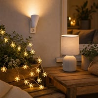 Večernji ugođaj paket: 1x GU10 zidno grlo + 1x LED svjetlosni niz pahuljice + 1x stolna lampa sjenilo 1