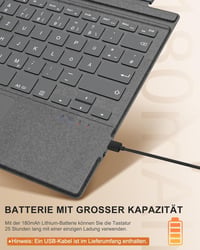 MoKo Bluetooth Érintőpados Billentyűzet Microsoft Surface Pro 7+/7/6/5/4/3 Készülékekhez - QWERTZ Kiosztás, Újratölthető Akkumulátor, Szürke 8