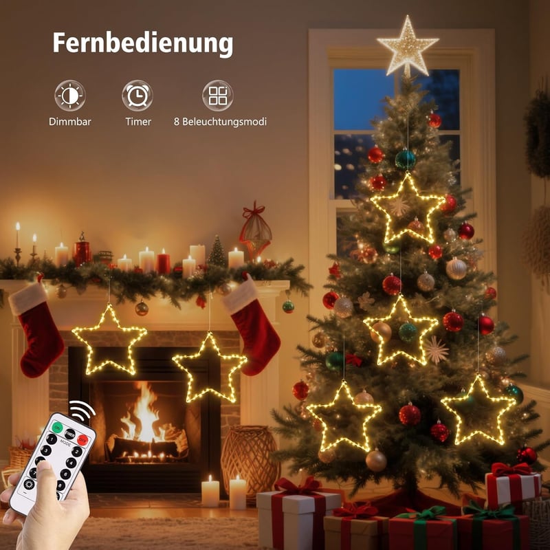 DBFAIRY Karácsonyi Csillag Ablakdísz 120 LED-es 2 db Időzítővel Elemről Működő